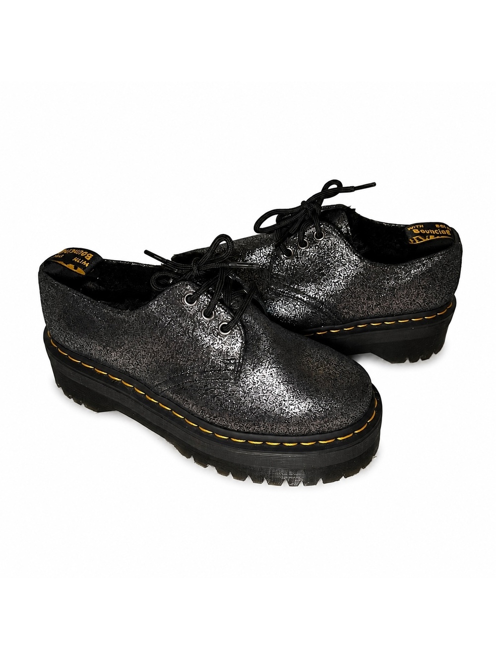 Dr. Martens 1461 Quad FL Black Crackle Leather Platform Oxfords Size 8 US